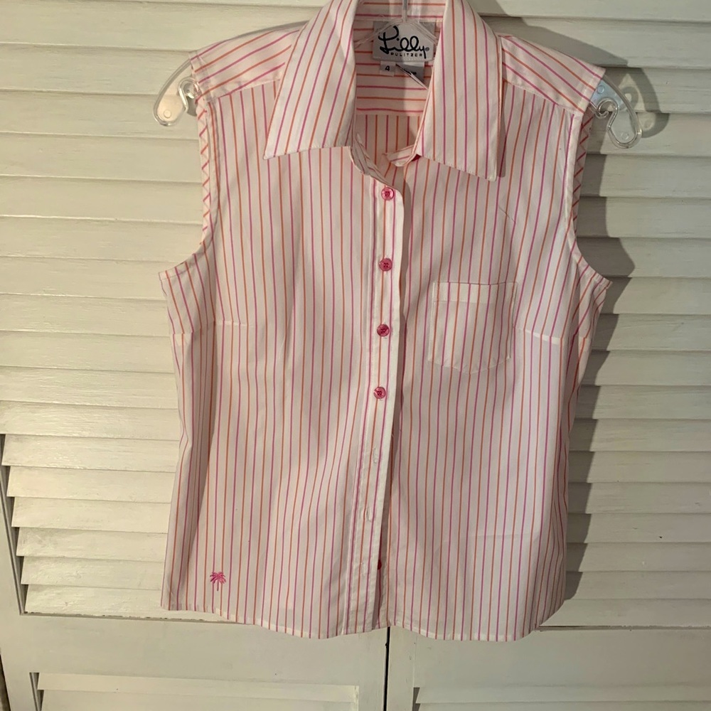 Lilly Pulitzer sleeveless blouse pink orange and white